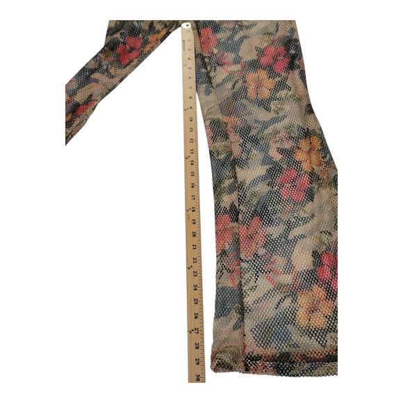 Rouge Mesh Floral Bell Bottom Pants Set Tie Front Crop Top Boho‎ Women's Size 1X - Picture 9 of 13